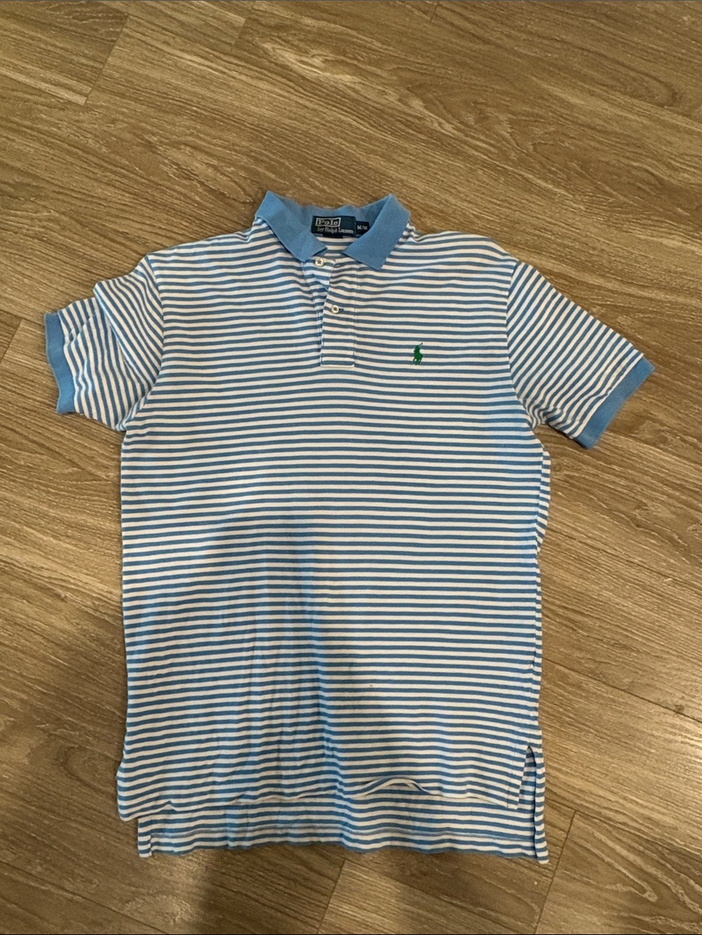 Polo by Ralph Lauren Light Blue & White Striped Polo with Green Pony